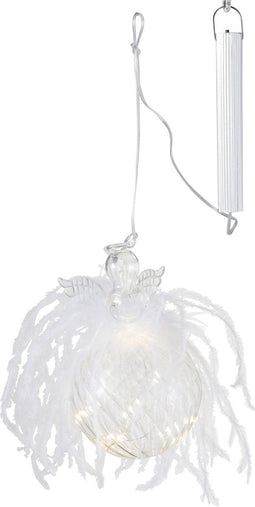 J-Line kerstbal Engel - pluim/glas - large - LED lichtjes