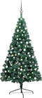 vidaXL - Kunstkerstboom - met - verlichting - en - kerstballen - half - 150 - cm - groen