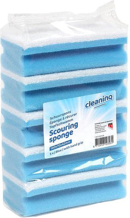 Schuurspons cleaninq met greep 140x70x42mm blauw/wit 10 stuks
