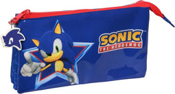 Pennenetui met 3 vakken Sonic Let's roll Marineblauw 22 x 12 x 3 cm