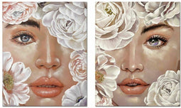 Schilderij DKD Home Decor Blommor 80 x 3 x 100 cm Romantiek (2 Stuks)