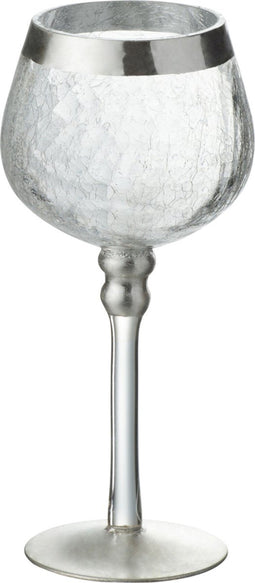 J-Line kaarshouder Bol op voet Craquele - glas - transparant/zilver - small - 2 stuks