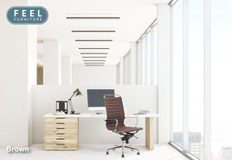 Feel Furniture - Luxe design bureaustoel van 100% rundleer - Hoge rugleuning - Donkerbruin