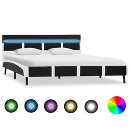 Bedframe met LED kunstleer zwart 160x200 cm