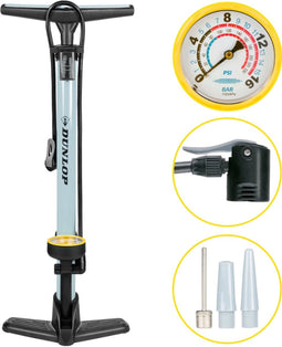 Dunlop Fietspomp met Drukmeter - Fiets Pomp voor Dunlop, Schrader en Frans Ventiel - Staande Pomp Incl. Adaptoren voor Waterspeelgoed en Ballen