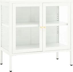 vidaXL - Dressoir - 70x35x70 - cm - staal - en - glas - wit