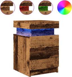 vidaXL - Nachtkastje - met - LED - 35x39x55 - cm - bewerkt - hout - oud - houtkleurig
