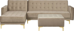 ABERDEEN - Hoekslaapbank ottomaan - Beige - Rechts - 267 cm - Fluweel