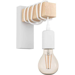 EGLO Townshend - Wandlamp - H 21,5 cm - E27 - Hout - Wit/Bruin