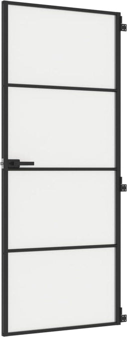 vidaXL - Binnendeur - smal - 83x201,5 - cm - gehard - glas - en - aluminium - zwart
