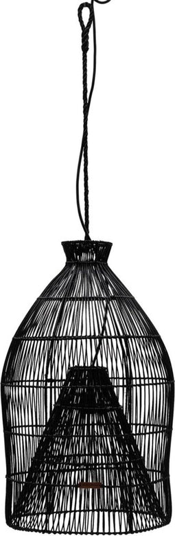 Riviera Maison Hanglamp - Rustic Rattan Fishing Basket Hanglampen Eetkamer - Zwart