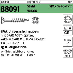 SPAX Universalschraube 4,0 x 30 mm 1000 Stk. TORX T-STAR plus T20 WIROX Senkkopf Teilgewinde 4Cut-Spitze 0191010400305