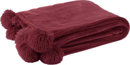 J-Line Plaid Pompom - fleece deken - polyester - bordeaux - 170 x 130 cm - woonaccessoires