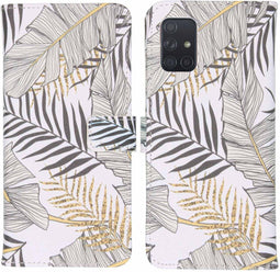 iMoshion Hoesje Geschikt voor Samsung Galaxy A71 Hoesje Met Pasjeshouder - iMoshion Design Softcase Bookcase - Wit / Zwart / Goud / Glamour Botanic