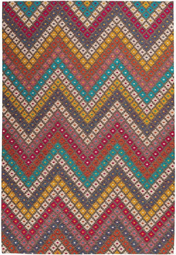 LaagPol - dun tapijt, patchwork, met bloemen, zigzag patroon, campagne, modern, onderhoudsvriendelijk - woonkamer, slaapkamer, eetkamer, hal - kleur: rood, Zwart, oranje, turquoise blauw, afmetingen: 80 x 150 cm