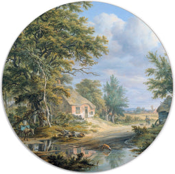 Label2X - Muurcirkel - Boerderijen aan Rand Bos - Ø 140 cm - Dibond - Multicolor - Wandcirkel - Rond Schilderij - Bloemen en Planten - Muurdecoratie Cirkel - Wandecoratie rond - Decoratie voor woonkamer of slaapkamer
