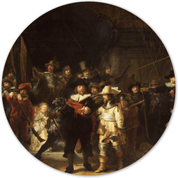 Label2X - Muurcirkel De Nachtwacht, Rembrandt van Rijn, 1642 - Ø 100 cm - Dibond - Multicolor - Wandcirkel - Rond Schilderij - Muurdecoratie Cirkel - Wandecoratie rond - Decoratie voor woonkamer of slaapkamer