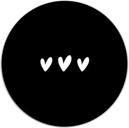 Label2X - Muurcirkel drie hartjes zwart - Ø 140 cm - Dibond - Multicolor - Wandcirkel - Rond Schilderij - Muurdecoratie Cirkel - Wandecoratie rond - Decoratie voor woonkamer of slaapkamer