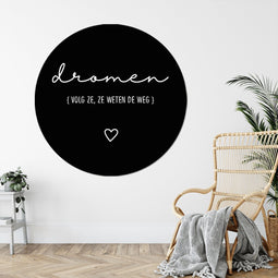 Label2X - Muurcirkel dromen zwart - Ø 60 cm - Forex - Multicolor - Wandcirkel - Rond Schilderij - Muurdecoratie Cirkel - Wandecoratie rond - Decoratie voor woonkamer of slaapkamer