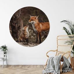 Label2X - Muurcirkel foxes - Ø 12 cm - Forex - Multicolor - Wandcirkel - Rond Schilderij - Muurdecoratie Cirkel - Wandecoratie rond - Decoratie voor woonkamer of slaapkamer