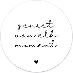 Label2X - Muurcirkel geniet van elk moment wit - Ø 60 cm - Dibond - Multicolor - Wandcirkel - Rond Schilderij - Muurdecoratie Cirkel - Wandecoratie rond - Decoratie voor woonkamer of slaapkamer