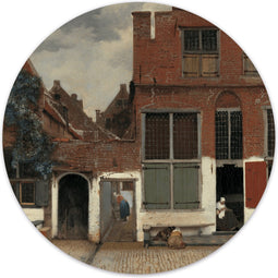 Label2X - Muurcirkel het straatje, Johannes Vermeer - Ø 100 cm - Forex - Multicolor - Wandcirkel - Rond Schilderij - Muurdecoratie Cirkel - Wandecoratie rond - Decoratie voor woonkamer of slaapkamer