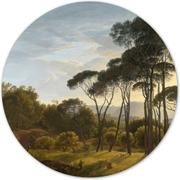 Label2X - Muurcirkel Italiaans landschap met parasoldennen, Hendrik Voogd, 1807 - Ø 100 cm - Dibond - Multicolor - Wandcirkel - Rond Schilderij - Muurdecoratie Cirkel - Wandecoratie rond - Decoratie voor woonkamer of slaapkamer