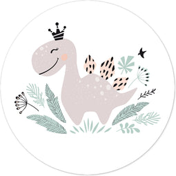 Label2X - Muurcirkel kids dino meisje - 100 cm - Forex - Multicolor - Wandcirkel - Rond Schilderij - Muurdecoratie Cirkel - Wandecoratie rond - Decoratie voor woonkamer of slaapkamer