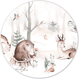 Label2X - Muurcirkel kids forest friends - Ø 60 cm - Forex - Multicolor - Wandcirkel - Rond Schilderij - Muurdecoratie Cirkel - Wandecoratie rond - Decoratie voor woonkamer of slaapkamer