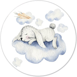 Label2X - Muurcirkel kids konijn wolk - Ø 100 cm - Dibond - Multicolor - Wandcirkel - Rond Schilderij - Muurdecoratie Cirkel - Wandecoratie rond - Decoratie voor woonkamer of slaapkamer
