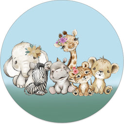 Label2X - Muurcirkel kids safari familie - 140 cm - Forex - Multicolor - Wandcirkel - Rond Schilderij - Muurdecoratie Cirkel - Wandecoratie rond - Decoratie voor woonkamer of slaapkamer