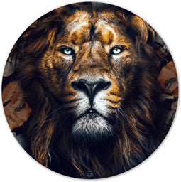 Label2X - Muurcirkel L2X lion leaves - Ø 40 cm - Forex - Multicolor - Wandcirkel - Rond Schilderij - Muurdecoratie Cirkel - Wandecoratie rond - Decoratie voor woonkamer of slaapkamer