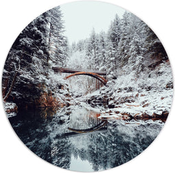 Label2X - Muurcirkel sneeuw brug - Ø 140 cm - Dibond - Multicolor - Wandcirkel - Rond Schilderij - Muurdecoratie Cirkel - Wandecoratie rond - Decoratie voor woonkamer of slaapkamer