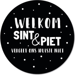 Label2X - Muurcirkel welkom sint & piet - Ø 30 cm - Dibond - Multicolor - Wandcirkel - Rond Schilderij - Muurdecoratie Cirkel - Wandecoratie rond - Decoratie voor woonkamer of slaapkamer