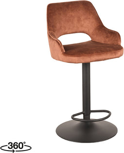 LABEL51 Fer Barkruk - Oranje - Velours - Gaslift - Kruk -