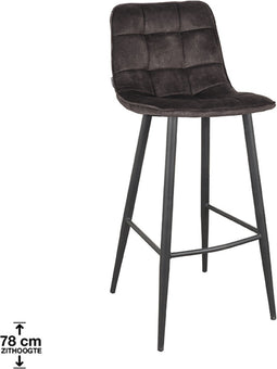 LABEL51 Jelt Barkruk - Grijs - Velours - Zithoogte 78