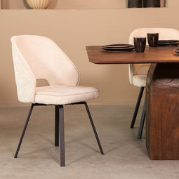 LABEL51 Lewis Eetkamerstoel - Creme - Stof - Black Frame - Stoel - Normale eetkamerstoel