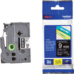Labeltape Brother P-touch TZE-325 9mm wit op zwart | 1 stuk