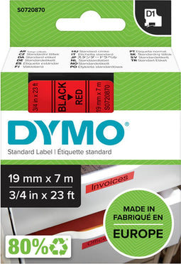 Labeltape Dymo 45807 D1 720870 19mmx7m zwart op rood