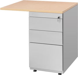 Ladeblok met aanbouwstuk 80x60cm 3 laden kleur Wit (RAL9010) topblad Wit