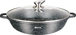 Lage braadpan - kookpan met deksel - Marmer Coating - zwart dots