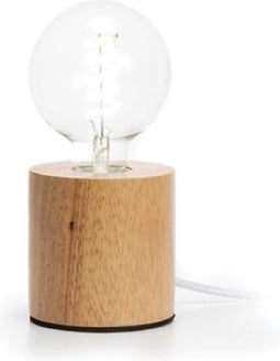 Lampvoet, cilinder, kabel met schakelaar, E27, 60 W, IP20, eikenhout, 90 mm x 90 mm