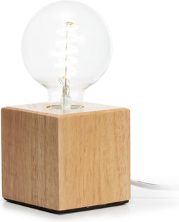 Lampvoet, kubus, kabel met schakelaar, E27, 60 W, IP20, eikenhout, 90 mm x 90 mm