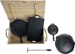 Landmann Dutch oven Set Gietijzer 6-delig - Gietijzeren braadpan - Gietijzeren koekenpan - Gietijzeren pan - Gietijzeren pan bbq - Braadpan gietijzer