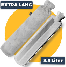 Langwerpig Kruik Lang 75 cm met hoes - Pasper warmwaterkruik - 8 uur warmte - 3.5 liter - grijs - kruikzak - cadeau voor vrouw, vriendin en verjaardag - kerst cadeautje