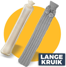 Langwerpig Kruik Lang 75 cm met hoes - Pasper - warmwaterkruik - grijs - kruikzak