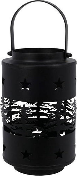 Lantaarn kerstbomen sterren zwart, 20 cm