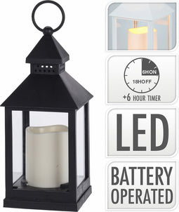 Lantaarn - met LED kaars - 23 cm - zwart