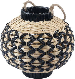 Lantaarn rotan zwart/naturel, 29x27 cm