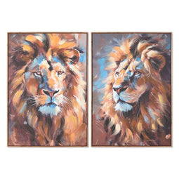 Schilderij Home ESPRIT Blauw Oranje Koloniaal Leeuw 70 x 3,5 x 100 cm (2 Stuks)